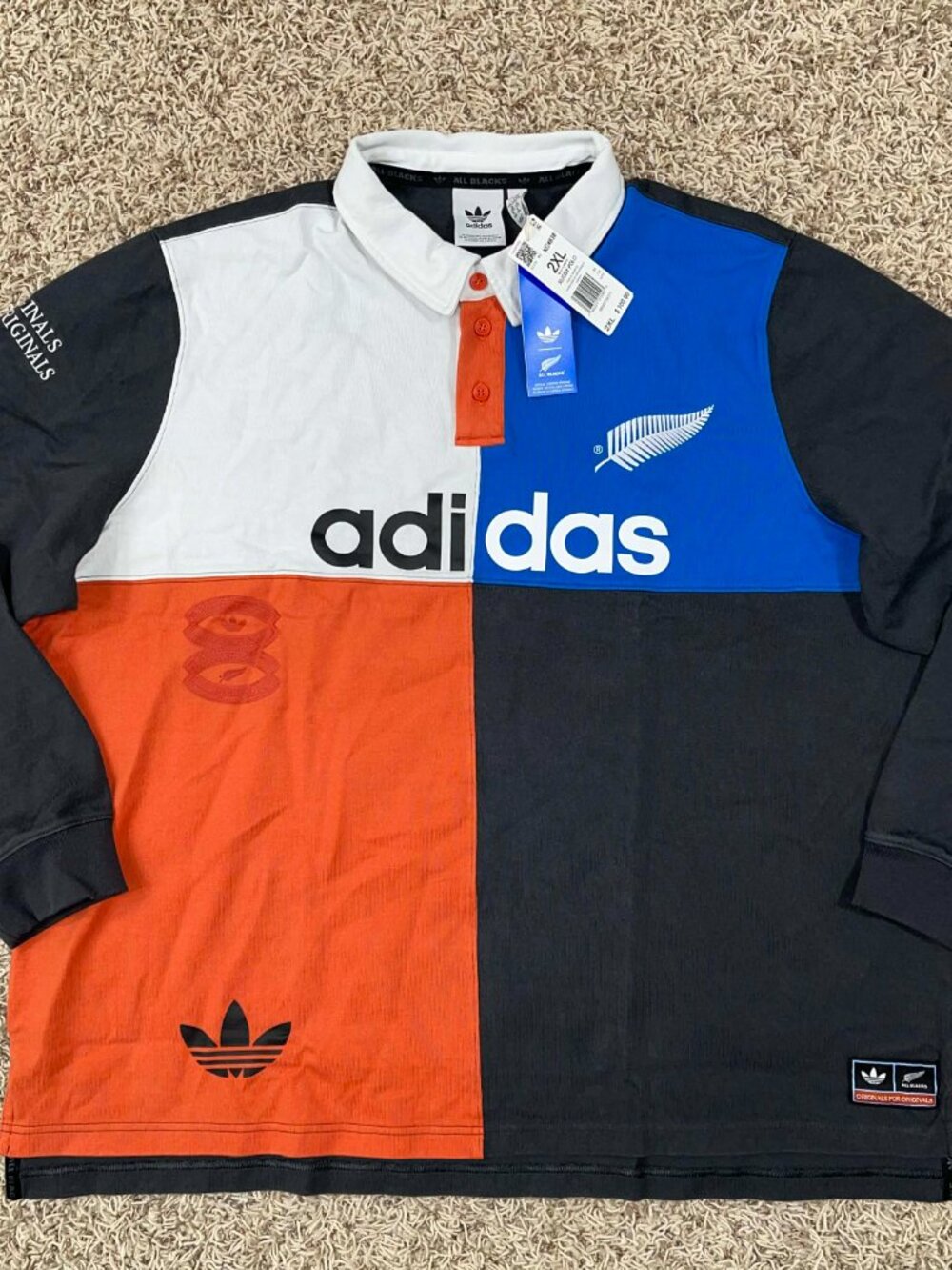 Adidas Originals & All Blacks Men’s Heritage Rugby Polo Shirt, Size 2XL (New)